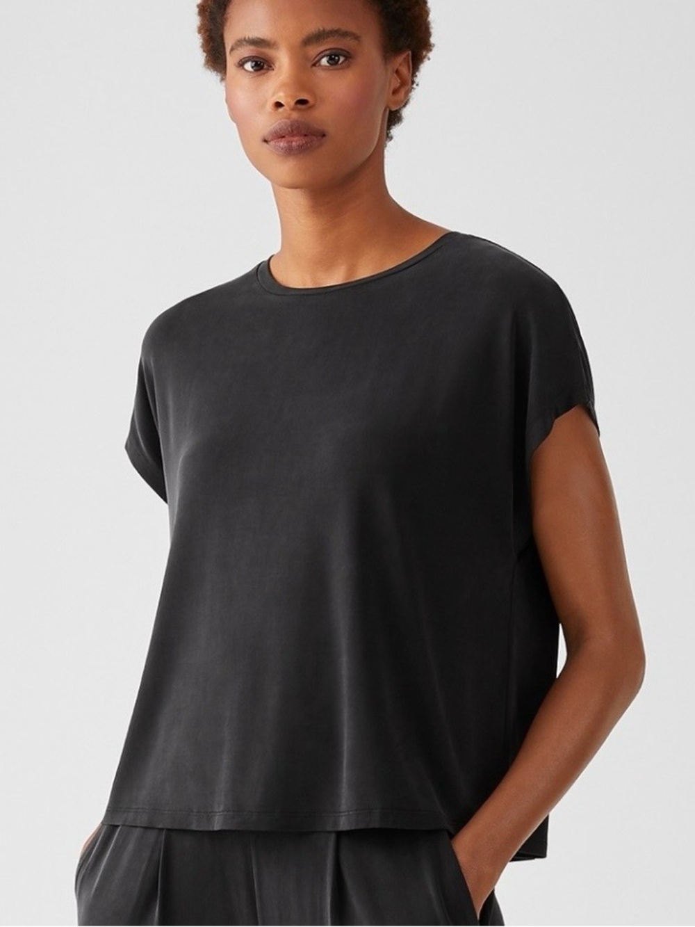 Eileen Fisher Sandwashed Cupro Knit Воху Top XXS black